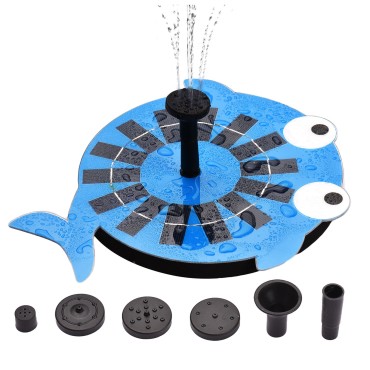 Cute Whale Solar Fountain with  4 Nozzles 2W DIY Birdbath Fountain Pump Outdoor Fix Floating Water Fountain Panel Kit for Fish Tank Small Pond Aquarium Garden Patio Lawn Pool Decorations