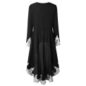 Casual Women Autumn Kaftan Dress Irregular Hem Lace Splice Long Sleeves O Neck A-line Dress Shirt