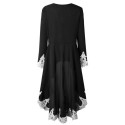 Casual Women Autumn Kaftan Dress Irregular Hem Lace Splice Long Sleeves O Neck A-line Dress Shirt