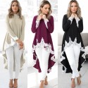 Casual Women Autumn Kaftan Dress Irregular Hem Lace Splice Long Sleeves O Neck A-line Dress Shirt