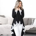 Casual Women Autumn Kaftan Dress Irregular Hem Lace Splice Long Sleeves O Neck A-line Dress Shirt