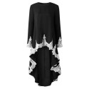 Casual Women Autumn Kaftan Dress Irregular Hem Lace Splice Long Sleeves O Neck A-line Dress Shirt