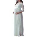 Women Maternity Dress Lace Long Sleeve Pregnant Photo Shoot Party Gown Photography Maxi Dress Black/White/Burgundy