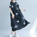 Plus Size Women Loose Dress Cute Cartoon Cat Print O Neck Raglan Short Sleeve Baggy Large Size Oversized Maxi Dress