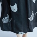 Plus Size Women Loose Dress Cute Cartoon Cat Print O Neck Raglan Short Sleeve Baggy Large Size Oversized Maxi Dress