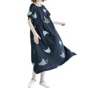 Plus Size Women Loose Dress Cute Cartoon Cat Print O Neck Raglan Short Sleeve Baggy Large Size Oversized Maxi Dress