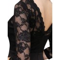 New Summer Women Sheer Lace Panel Dress O-neck 3/4 Sleeve Zipper Ruffle Hem Elegant Solid Evening Midi Dress