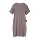 Women Mini Dress Sashes Waist Short Sleeve O-Neck Solid Slim Casual T-Shirt Dress