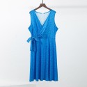 Women Printed Dress Vintage Belted V-Neck Sleeveless Mini Dress Holiday Beach Summer Vestido