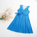 Women Printed Dress Vintage Belted V-Neck Sleeveless Mini Dress Holiday Beach Summer Vestido