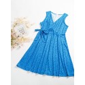 Women Printed Dress Vintage Belted V-Neck Sleeveless Mini Dress Holiday Beach Summer Vestido