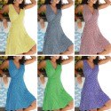 Women Printed Dress Vintage Belted V-Neck Sleeveless Mini Dress Holiday Beach Summer Vestido