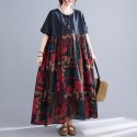 Women Loose Maxi Dress Vintage High Waist Printed Pockets Oversized Boho Holiday Casual Dresses