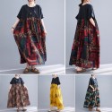 Women Loose Maxi Dress Vintage High Waist Printed Pockets Oversized Boho Holiday Casual Dresses