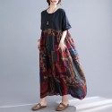 Women Loose Maxi Dress Vintage High Waist Printed Pockets Oversized Boho Holiday Casual Dresses