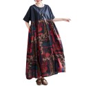 Women Loose Maxi Dress Vintage High Waist Printed Pockets Oversized Boho Holiday Casual Dresses