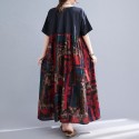 Women Loose Maxi Dress Vintage High Waist Printed Pockets Oversized Boho Holiday Casual Dresses