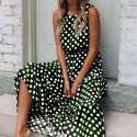 Women Polka Dots Dress Sleeveless Sundress O-neck Waisted Flowy Summer Beach Dress