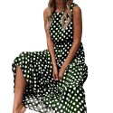 Women Polka Dots Dress Sleeveless Sundress O-neck Waisted Flowy Summer Beach Dress