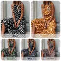 Women Polka Dots Dress Sleeveless Sundress O-neck Waisted Flowy Summer Beach Dress