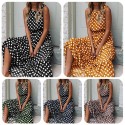 Women Polka Dots Dress Sleeveless Sundress O-neck Waisted Flowy Summer Beach Dress