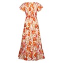 Women Dress Ruffle Floral Print Tie Waist Empire Dress V Neck Short Sleeve Summer Long Dress