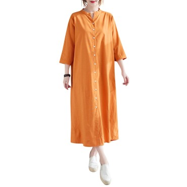 Women Shirt Dress with Pockets 3/4 Sleeve Buttons Dress Vintage Holiday Casual Long Shirts