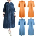 Women Shirt Dress with Pockets 3/4 Sleeve Buttons Dress Vintage Holiday Casual Long Shirts