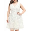 Women Plus Size Lace Dress Sleeveless High Waist Elegant Party Evening White Dress