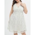 Women Plus Size Lace Dress Sleeveless High Waist Elegant Party Evening White Dress