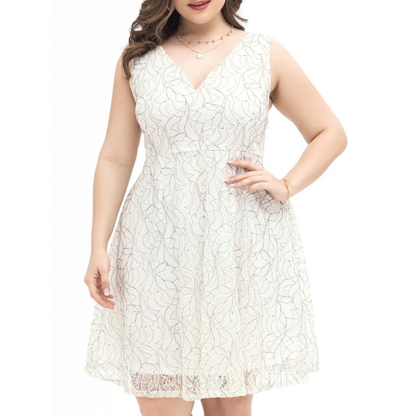 Women Plus Size Lace Dress Sleeveless High Waist Elegant Party Evening White Dress