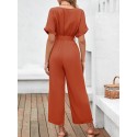 Women Jumpsuit Short Sleeved Waist Strap Casual Crop Rompers