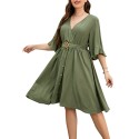 Women Plus Size Dress Half Sleeved Waist Strap Casual Dress