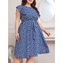 Women Plus Size Dress Sleeveless Elastic High Waist Belted Casual Dress