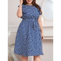 Women Plus Size Dress Sleeveless Elastic High Waist Belted Casual Dress