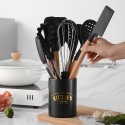 Silicone Kitchenware Set 10Pcs Kitchen Utensils Set Silica Gel Cooking Utensils Set Heat Resistant Kitchen Tools Wooden Handle with Storage Barrel