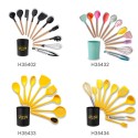 Silicone Kitchenware Set 10Pcs Kitchen Utensils Set Silica Gel Cooking Utensils Set Heat Resistant Kitchen Tools Wooden Handle with Storage Barrel