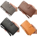 Men Wallet Baellerry PU Leather Fold Long Design High Capacity Multifunction Zipper Wristlet Clutch Bag