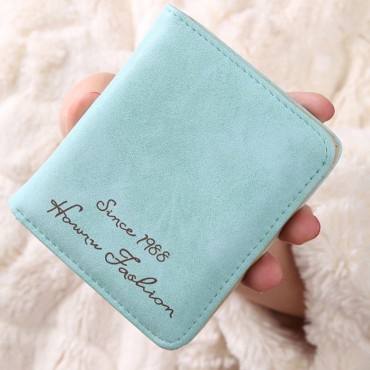 Fashion Women Short Wallet PU Leather Solid Color Letter Print Small Foldable ID Credit Card Holder Purse