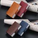 Fashion Men Anti RFID Double Layers Credit Card Holder PU Leather Metal ID Card Case Aluminum Card Protection Male Travel Wallet
