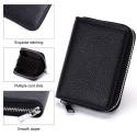 Unisex Card Holder PU Leather Solid Color Zipper Wallet Card Clamp Large Capacity Short Purse