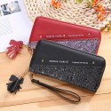 Women Wallet Clutch Bag Glitter Splicing PU Leather Zipper Card Cellphone Holder Mini Purse