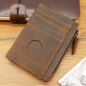 Men Cards Holder Compatible with Airtag RFID Blocking Zipper Wallet Brown