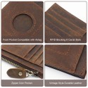 Men Cards Holder Compatible with Airtag RFID Blocking Zipper Wallet Brown