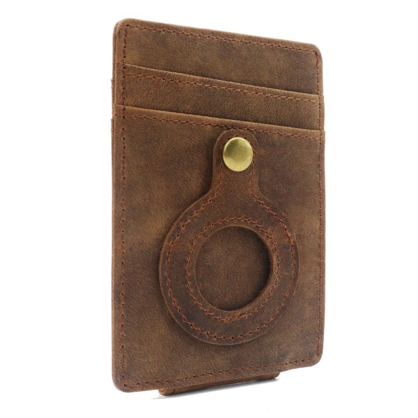 Men Cards Holder Compatible with Airtag RFID Blocking Cash Clip Purse Brown