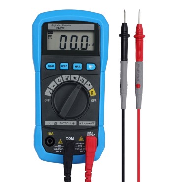 ADM01 DMM Digital Multimeter Hand-held LCD Display Auto Range AC/DC Voltage Temperature Measuring Meter Double Insulation Protection Current,Resistance,Continuity,Frequency;Tests Diodes,Transistors